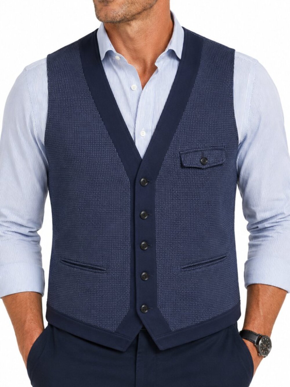 BOSS HUGO BOSS Slim Fit Woven Vest Waistcoat Navy 46R Houndstooth Office Preppy